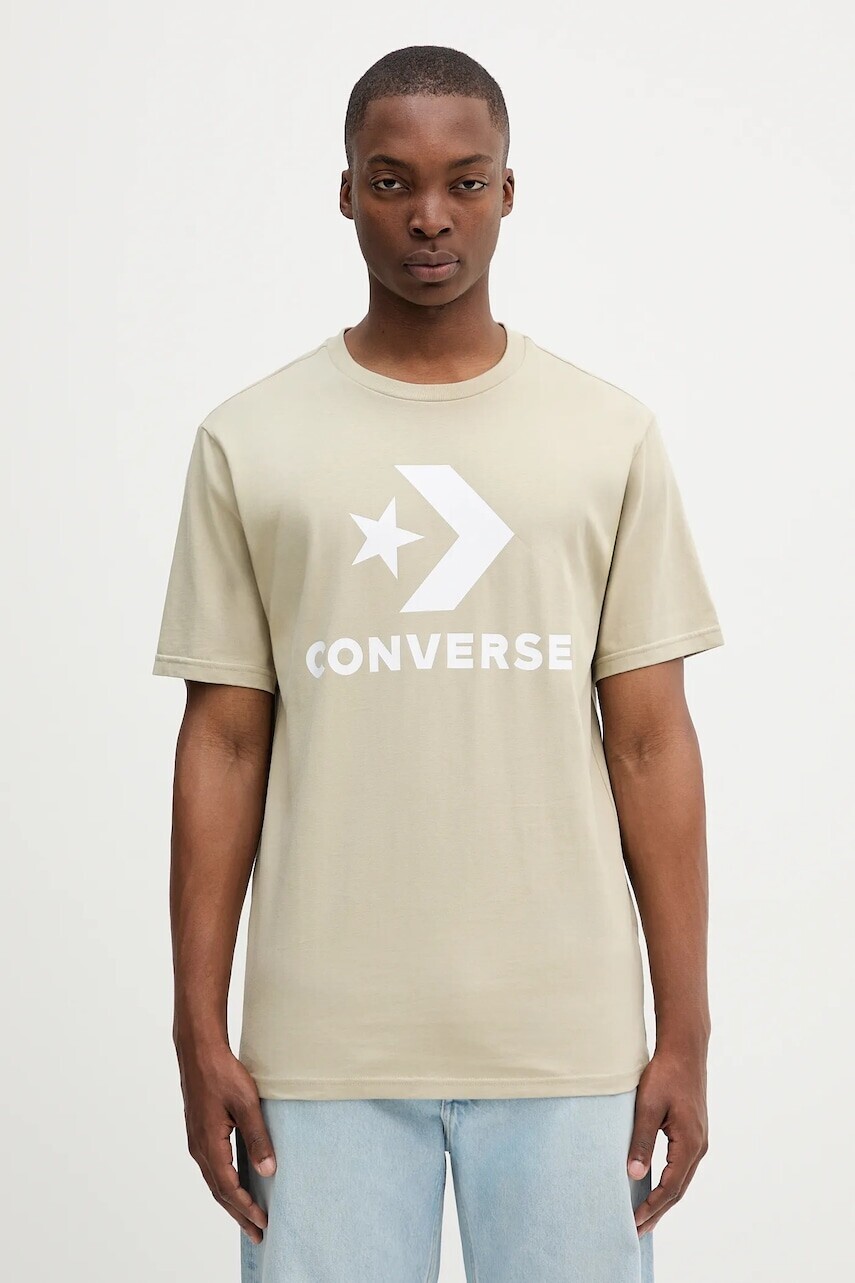 Bavlnené tričko Converse béžová farba, s potlačou, 10025458-A45