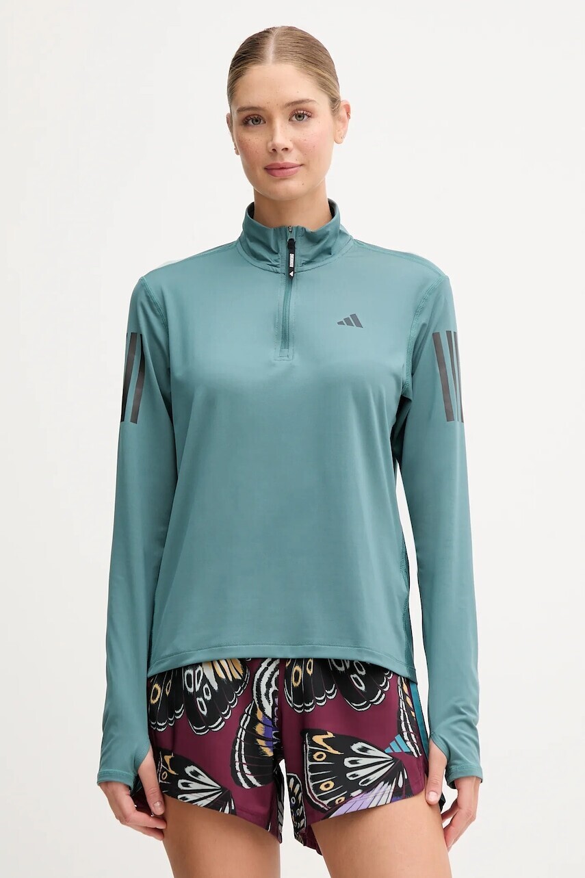 Bežecká mikina adidas Performance Own The Run zelená farba, jednofarebná, JX2255