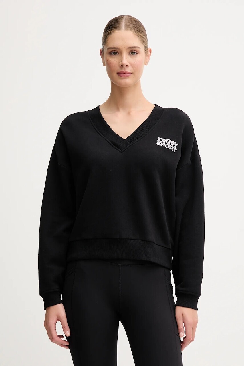 Bavlnená mikina Dkny čierna farba, s nášivkou, DP5T1279