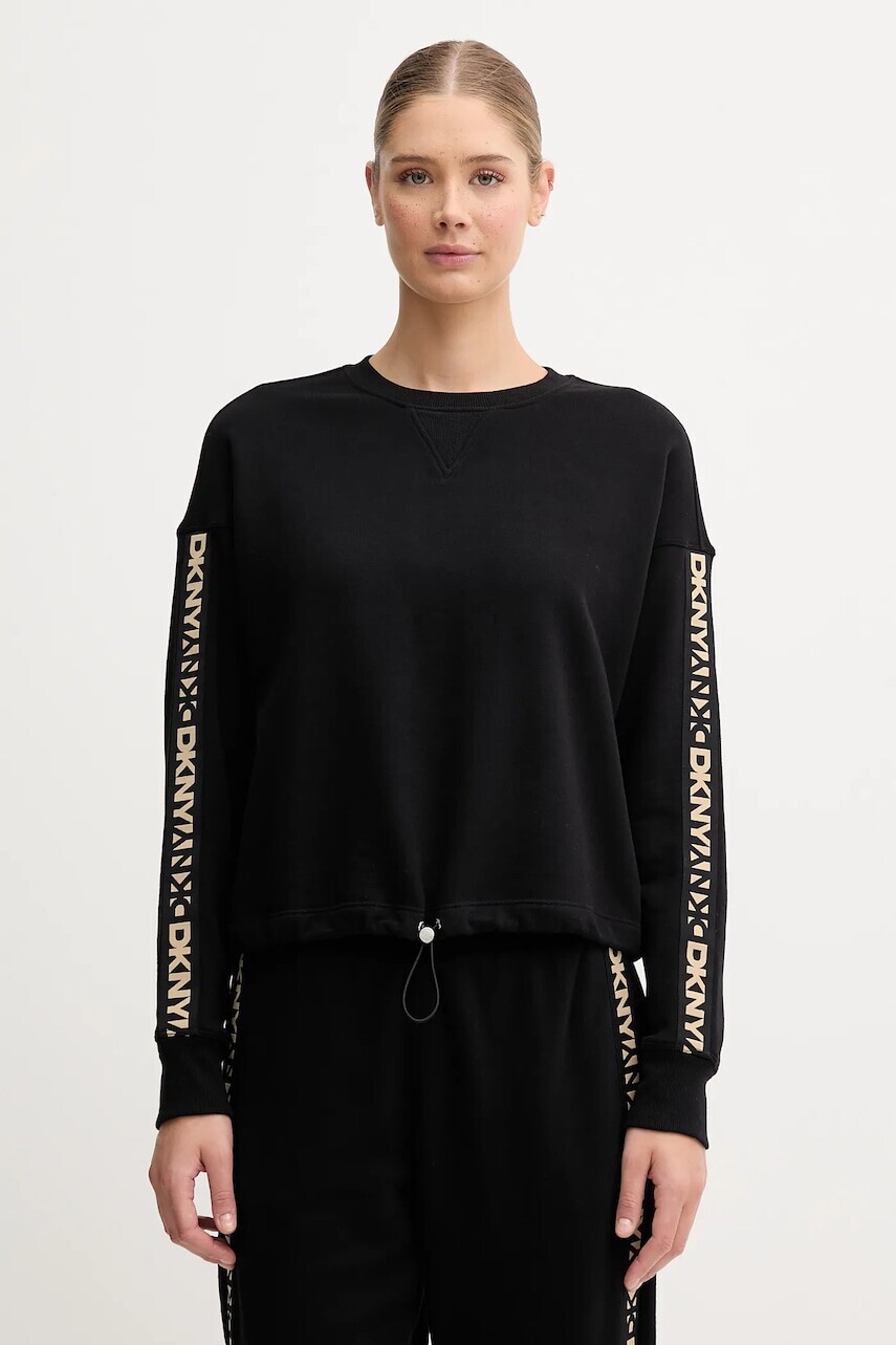 Bavlnená mikina Dkny čierna farba, s nášivkou, DP5T1414