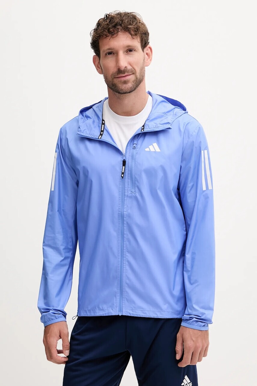 Bežecká bunda adidas Performance Own The Run modrá farba, JX2249