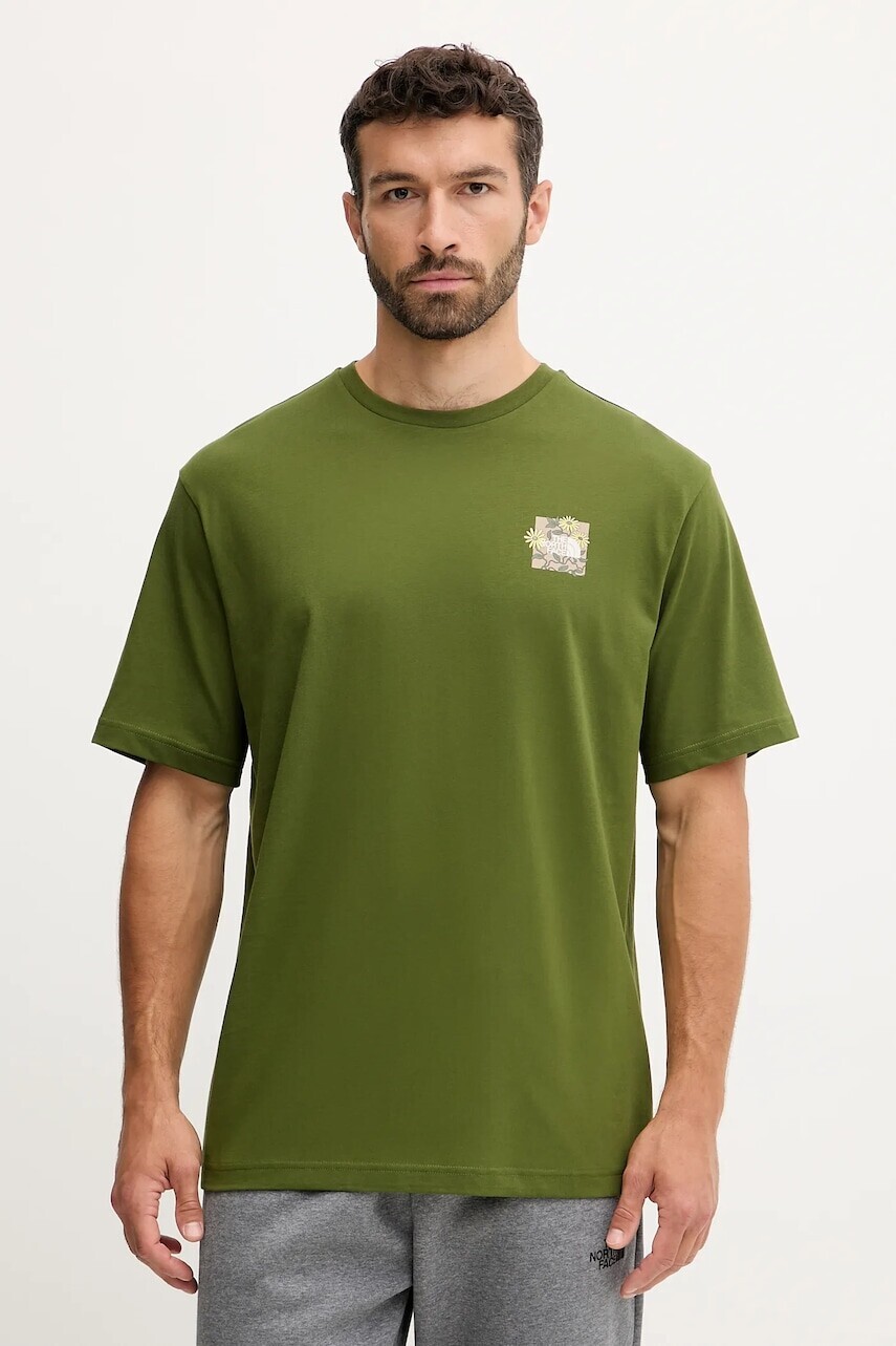 Bavlnené tričko The North Face Connected Relaxed pánske, zelená farba, s potlačou, NF0A8EGWBRI1