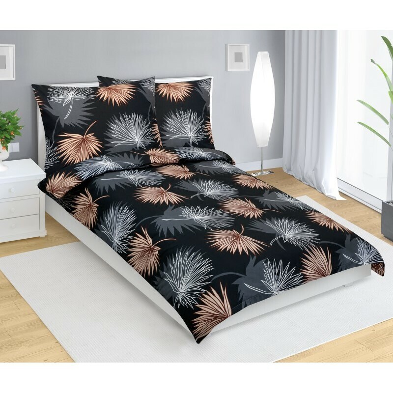 Bellatex Bavlnené obliečky Palmový list čierna,140 x 200 cm, 70 x 90 cm
