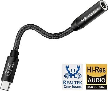 Veles-X Hi-Res DAC audio adaptér – Realtek Chip 384 kHz/32 bit, USB-C na 3,5 mm jack