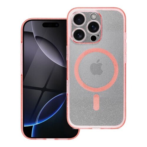 CLEAR MAG COVER case with camera protection compatible with MagSafe for IPHONE 14 Pro Max pink glitter