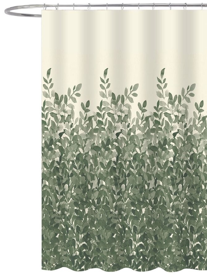 AQUALINE - Sprchový závěs 180x200cm, polyester, zelené listy ZP012