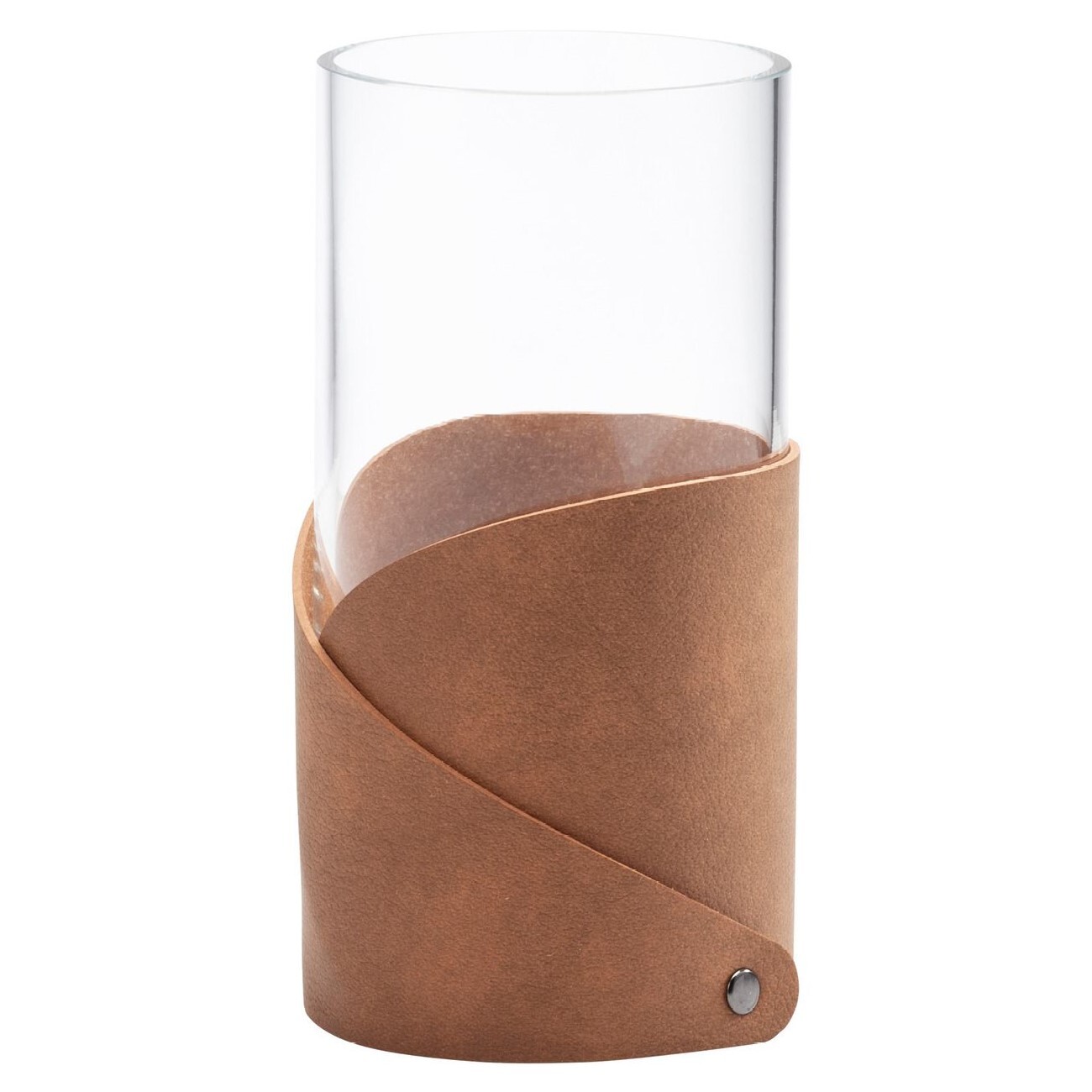 Váza FOLD NUPO 15 cm, prírodné, koža / sklo, LIND DNA