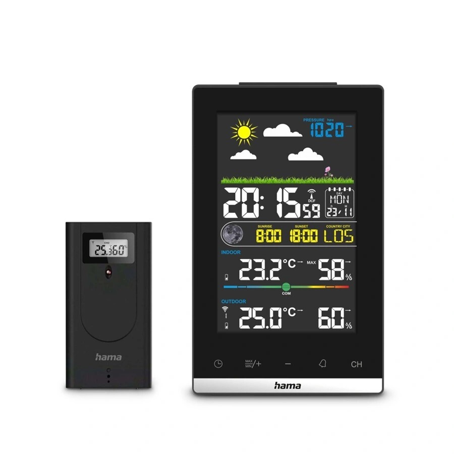 HAMA 222239 JAMAICA, METEOSTANICA, FAREBNY VA DISPLEJ, SIETOVY ZDROJ, BATERIE, CIERNA vystavený kus