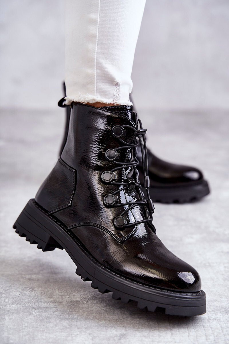 PJ1 Ženské lakované izolované topánky s čiernou horskou zvlnením