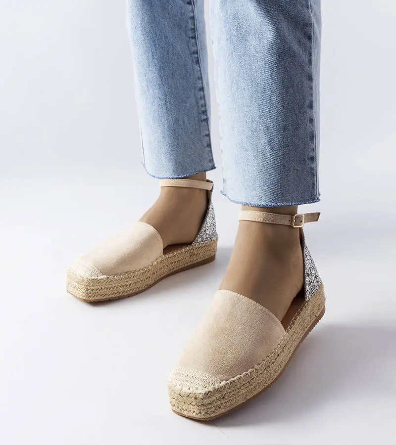 Gemre Béžové espadrilky s trblietavou vložkou Myasia