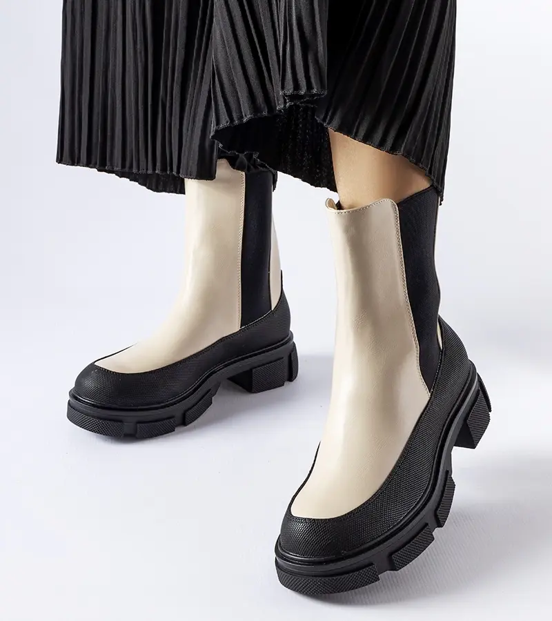 Gemre Béžovo-čierne čižmy Faisal slip-on
