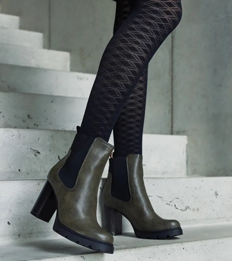 Gemre Zelené vsúvacie čižmy na podpätku z eko kože Motena