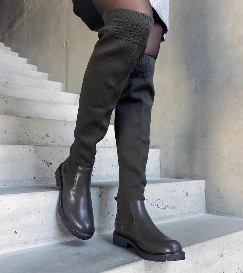 Gemre Zelené dlhé čižmy s elastickým zvrškom Juanra