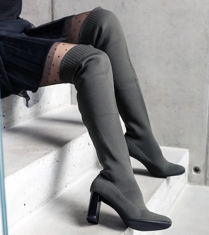 Gemre Zelené vsúvacie kozačky na podpätku s elastickým zvrškom Flamme.