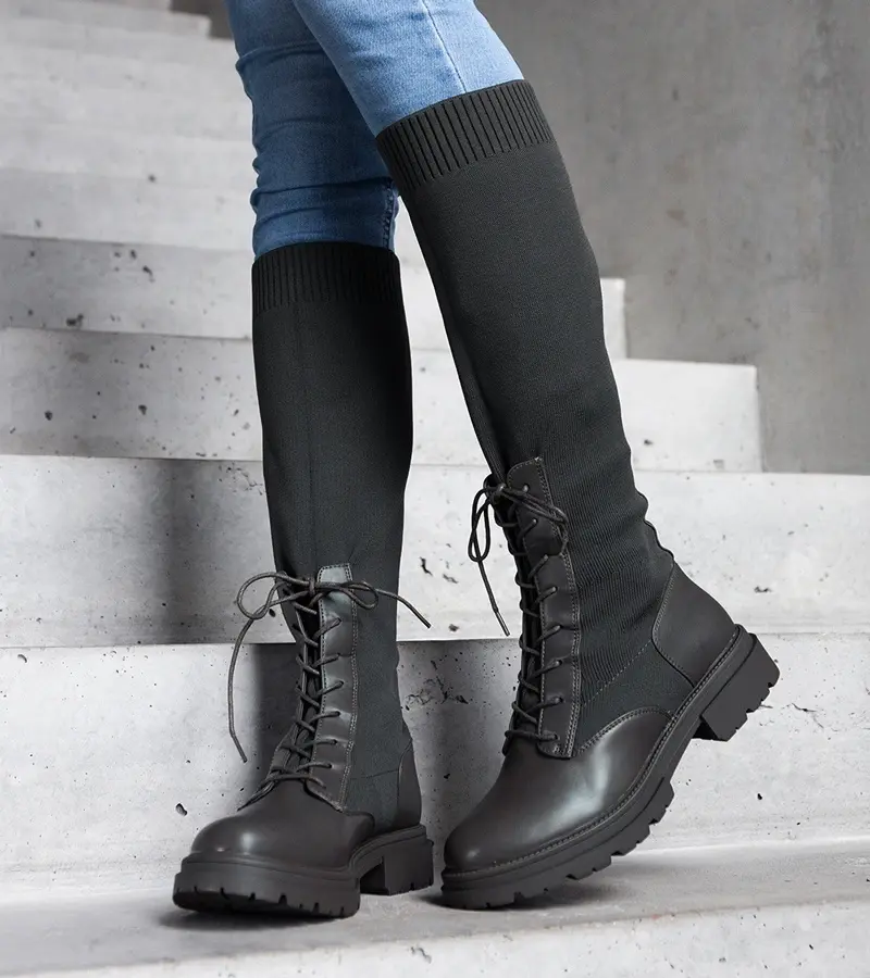 Gemre Zelené vsúvacie kozačky s elastickým textilným zvrškom Luana.