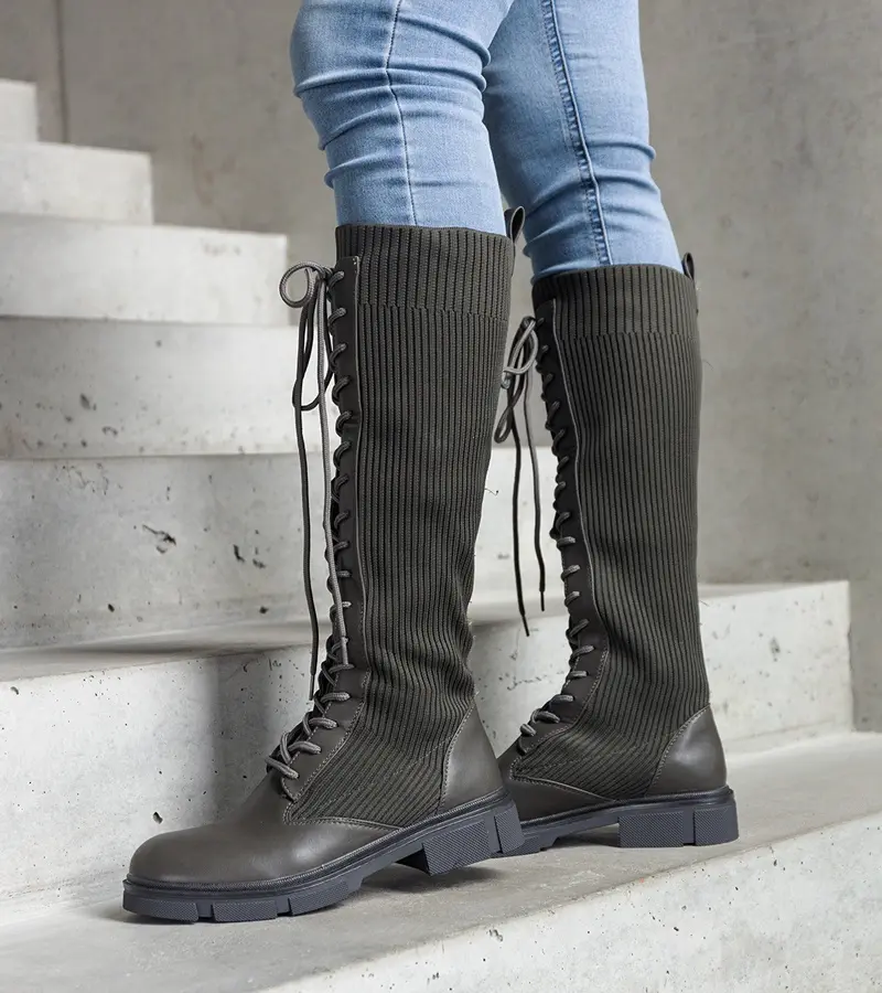 Gemre Zelené vsúvacie kozačky s elastickým zvrškom Veradi