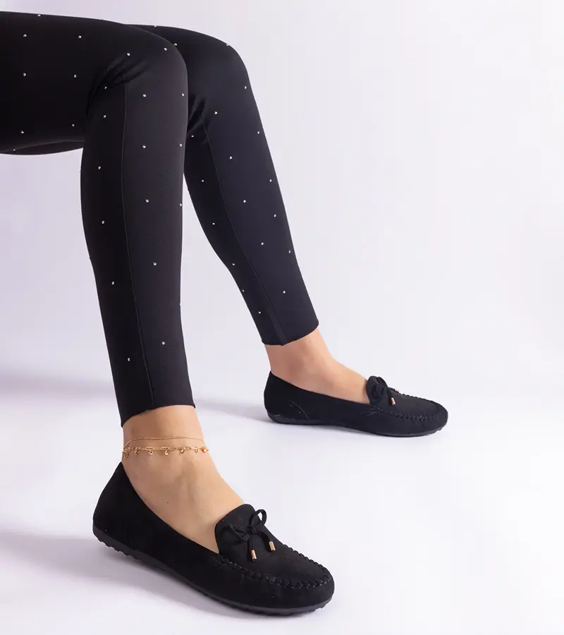 Gemre Čierne mokasíny so stuhou semišové so stuhou Treja