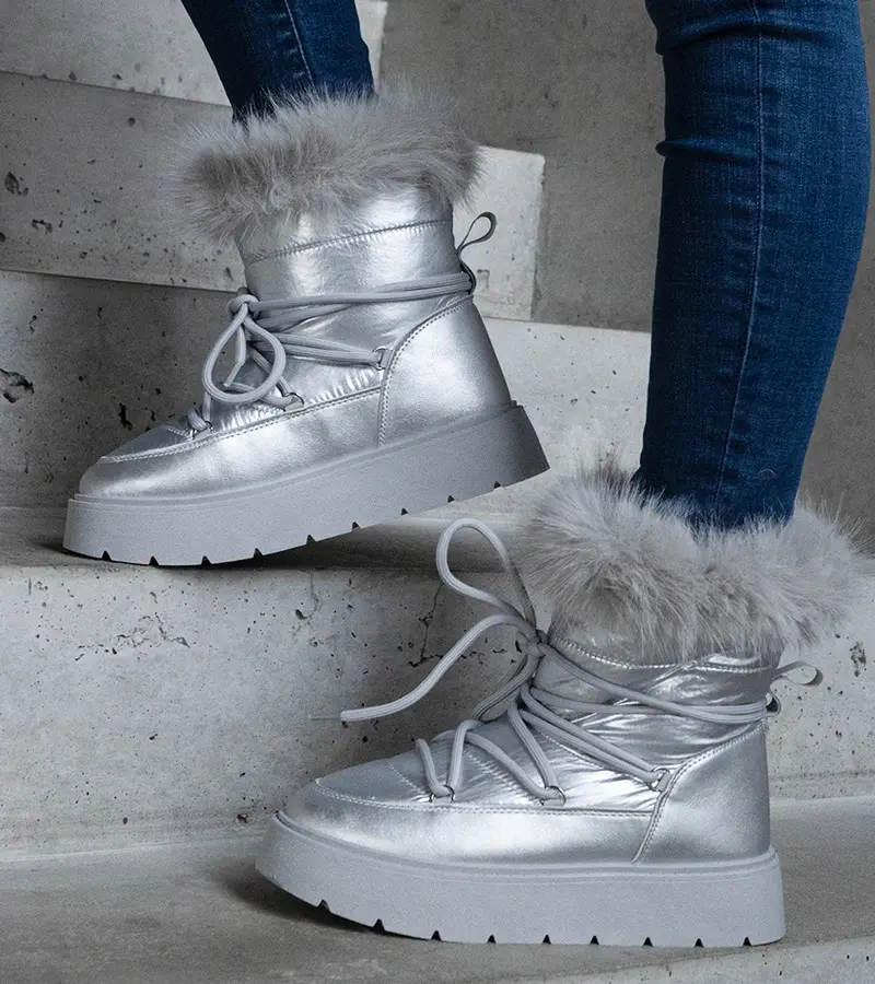 Gemre Strieborné zateplené snehule s kožušinou Arilla