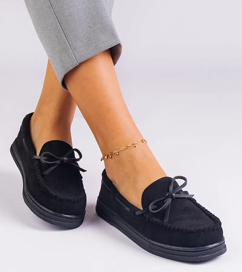 Gemre Čierne dámske mokasíny z ekosemišu s mašľou Sarina