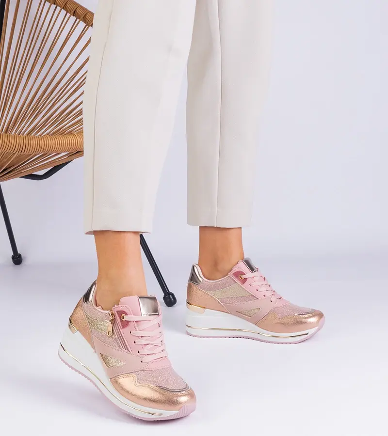 Gemre Ružové športové tenisky na platforme zdobené glitrami a metalickou vložkou Evklada