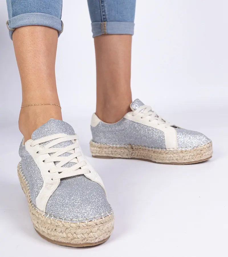 Gemre Strieborné dámske espadrilky zdobené glitrami Taredo