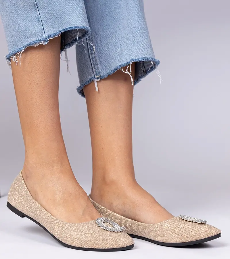 Gemre Šampanské dámske balerínky brokátové s kryštálikmi Ellada