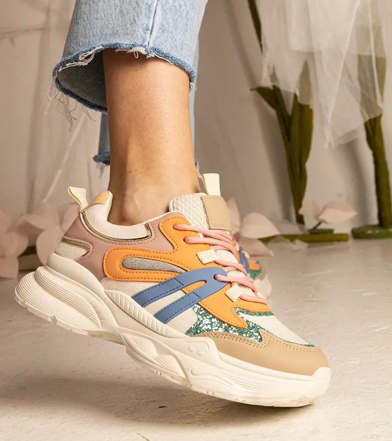 Gemre Oranžové dámske športové tenisky s trblietkami Maleda