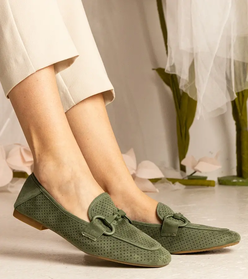 Gemre Zelené dámske mokasíny s ozdobou Mensory