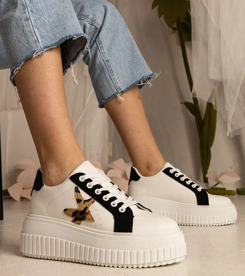 Gemre Čierno-biele tenisky zdobené brokátom a hviezdičkou Taleda