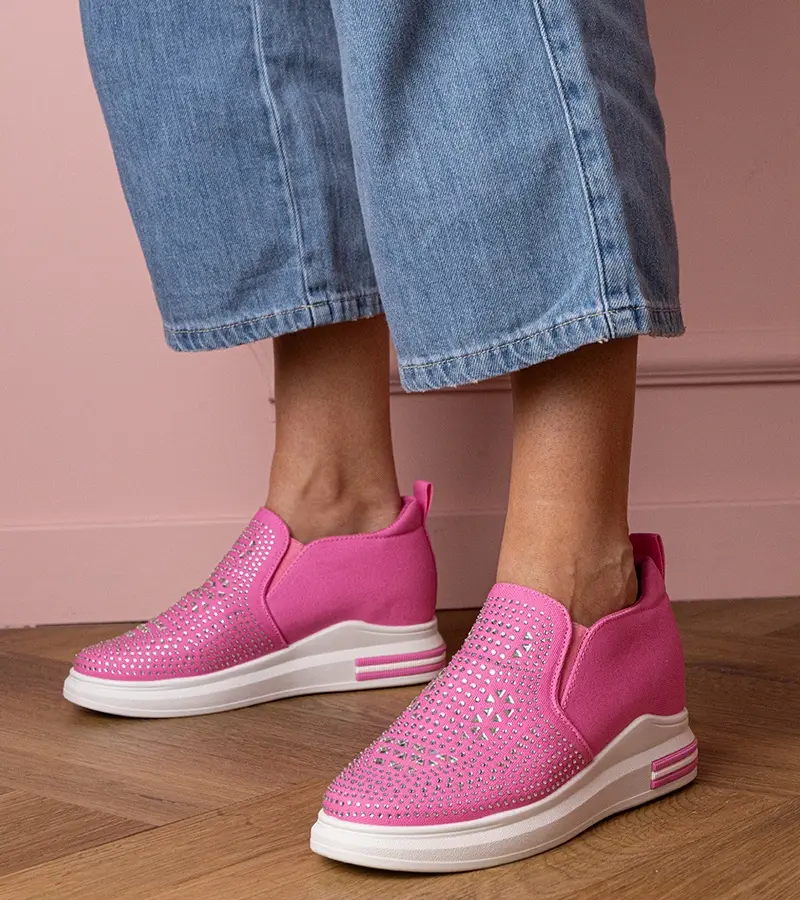 Gemre Ružové dámske tenisky s kryštálmi na skrytom klinovom podpätku Jeremi