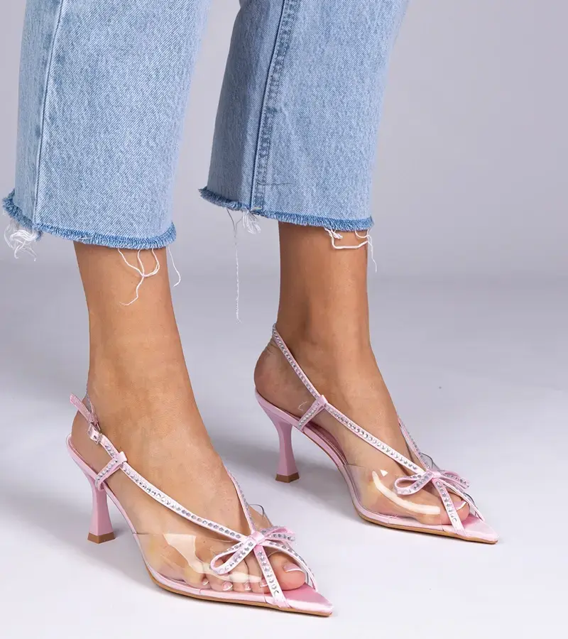 Gemre Ružové priesvitné sandále na ihličkách s kryštálikmi Kloksi