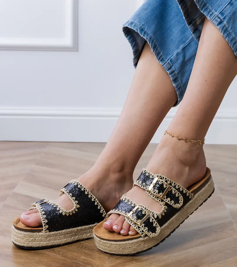 Gemre Čierne trblietavé espadrilky s prackami Induri