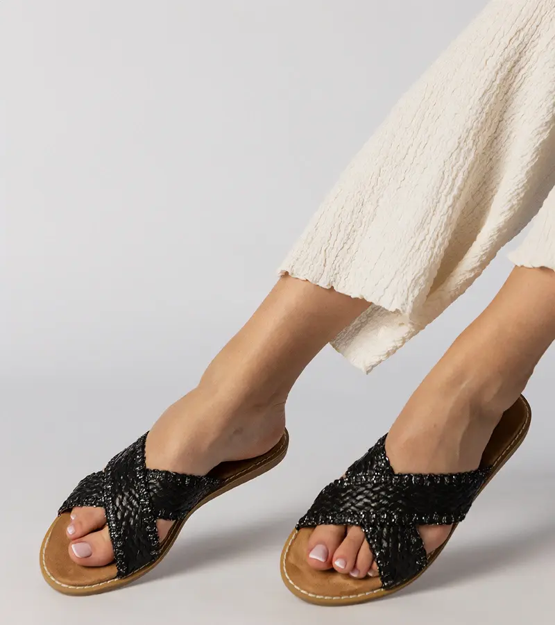 Gemre Čierne pletené dámske šľapky Ellinara