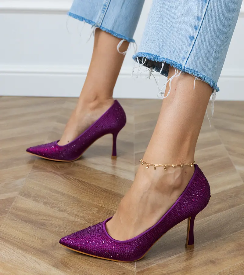 Gemre Fialové saténové lodičky s kamienkami Kortis