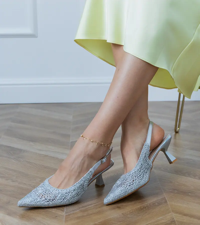 Gemre Strieborné pletené lodičky s otvorenou pätou Tenlis