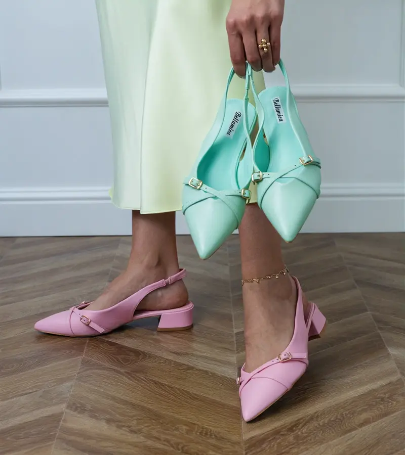 Gemre Ružové lodičky na nízkom opätku s otvorenou pätou Ferli