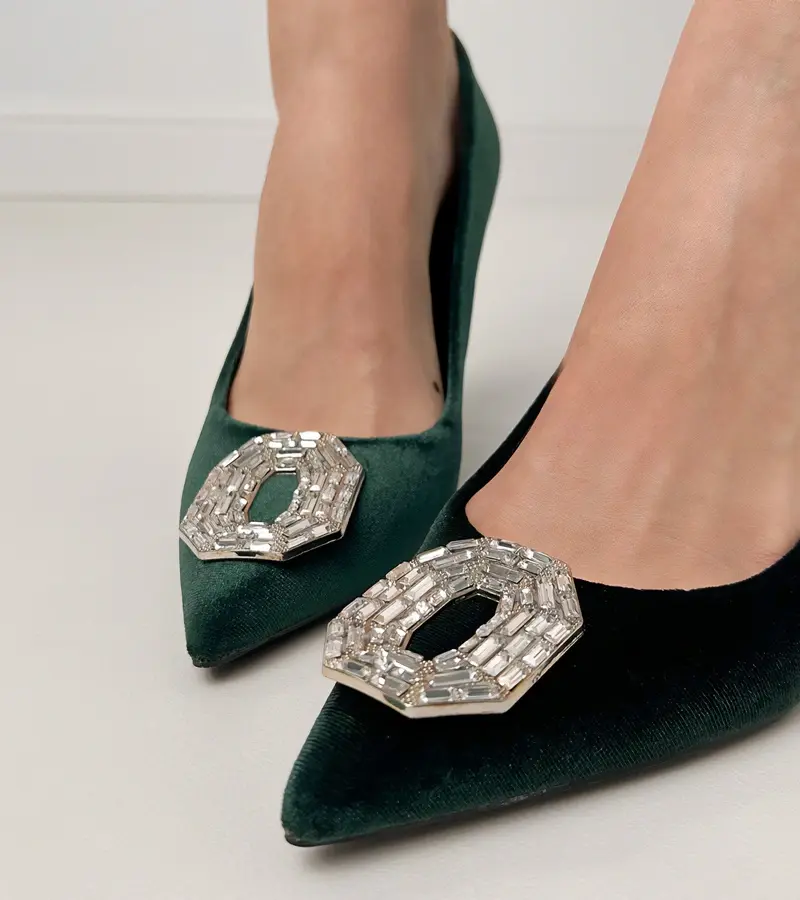 Gemre Zelené lodičky na ihlovom podpätku s kryštálmi Eleda