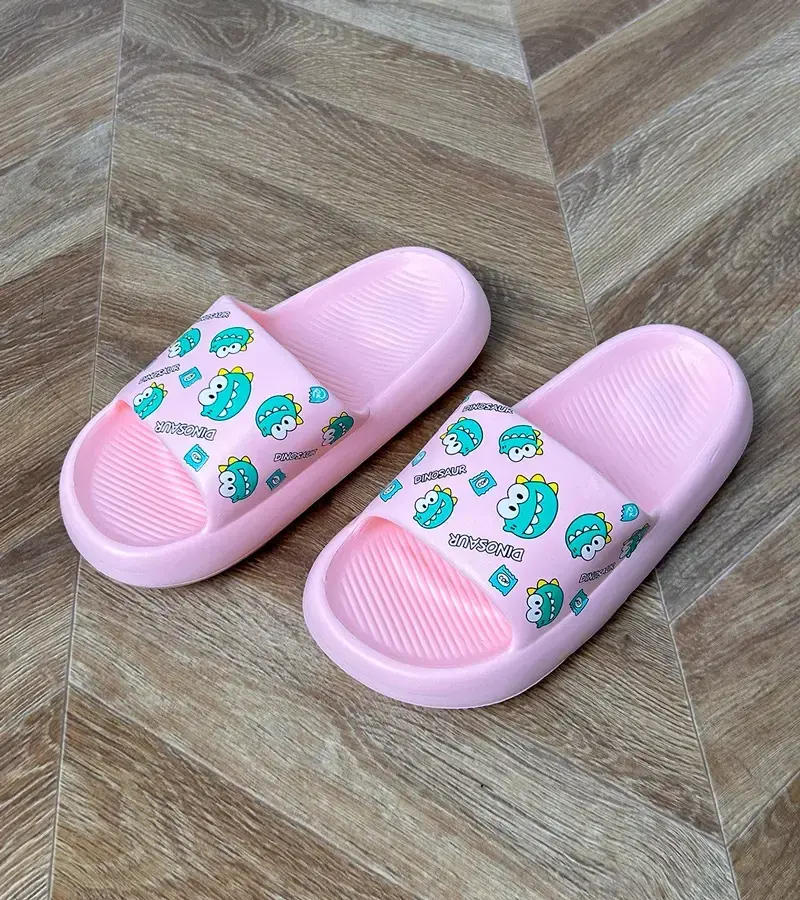 Gemre Ružové detské šľapky s potlačou Dinos