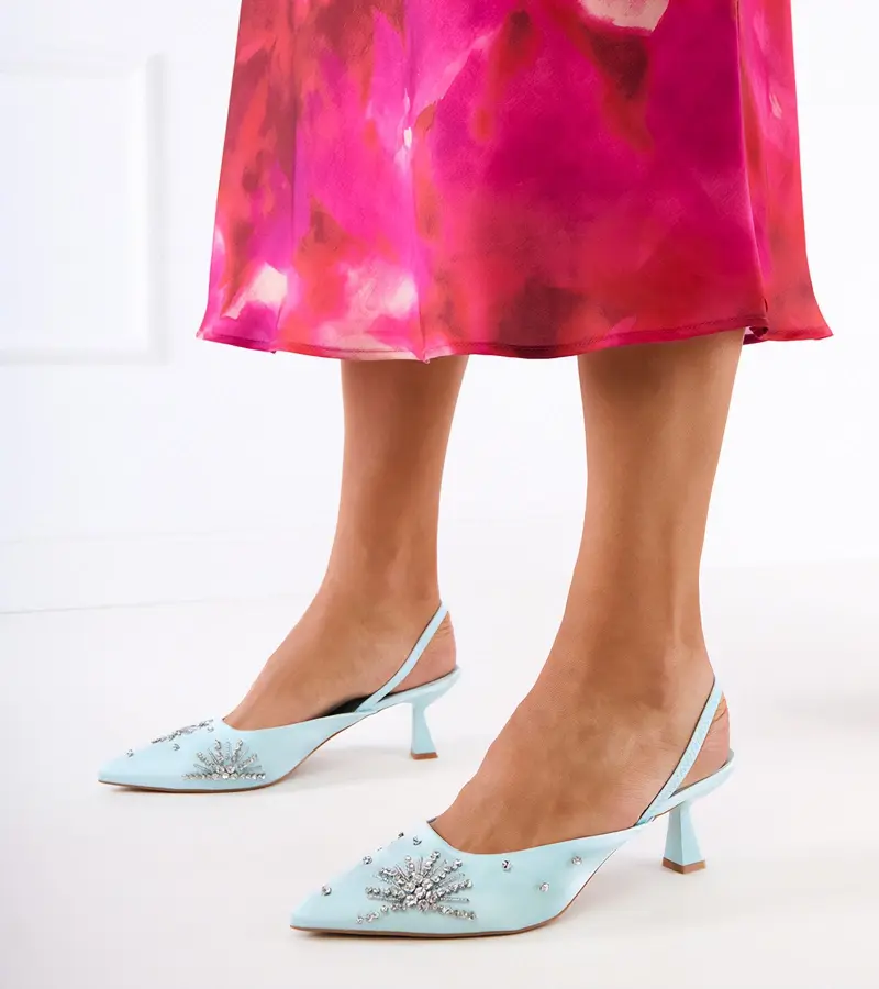 Gemre Zelené lodičky s kamienkami a otvorenou pätou Lessor