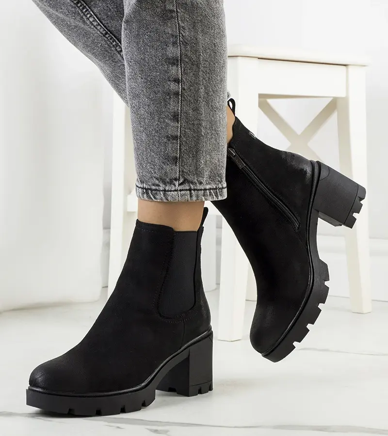 Gemre Čierny semiš botki na podpätku Svelte