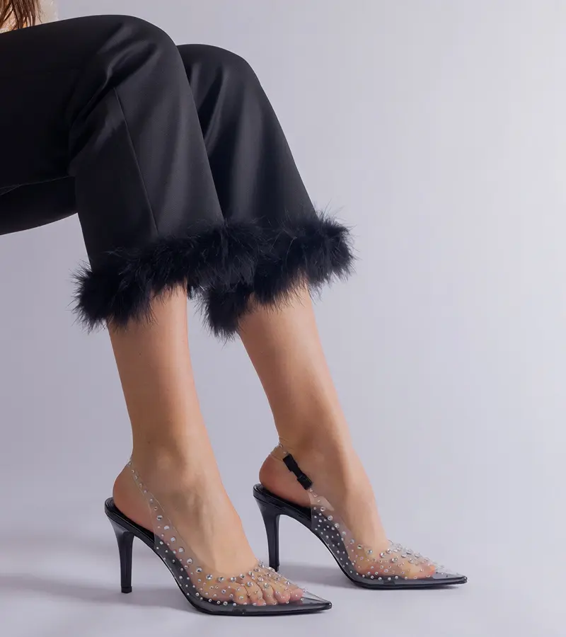 Gemre Priehľadné lodičky s otvorenou pätou zdobené kryštálmi Urrutia