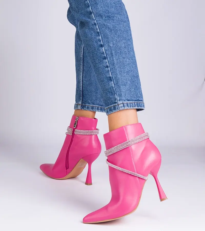 Gemre Ružové členkové topánky na ihličkovom podpätku zdobené kamienkami Fantagaro