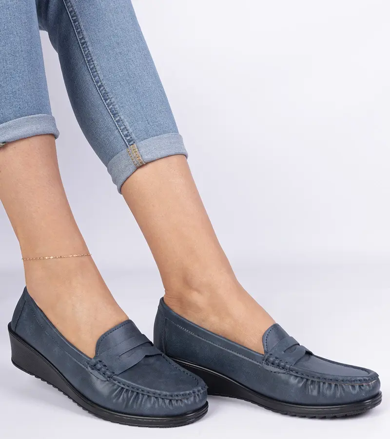 Gemre Tmavomodré dámske mokasíny na klinovom podpätku Zorani