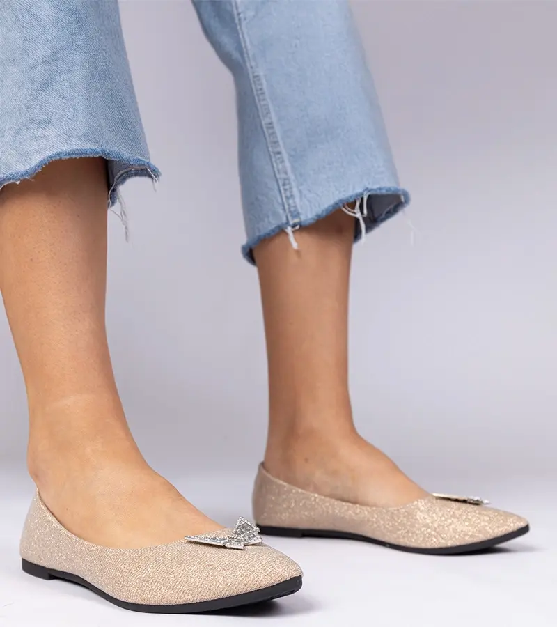 Gemre Šampanské dámske balerínky brokátové s motýlikom Denny