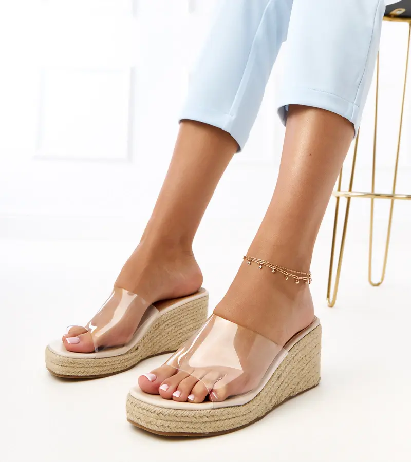 Gemre Priehľadné šľapky espadrilky na klinovom podpätku Felicity