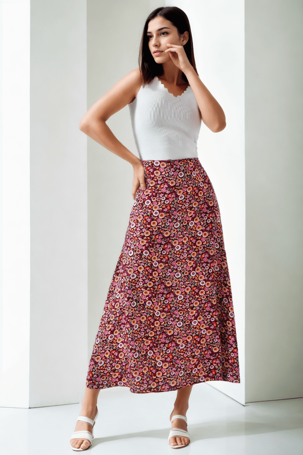 16652 Dewberry Womens Midi Woven Skirt-BORDEAUX