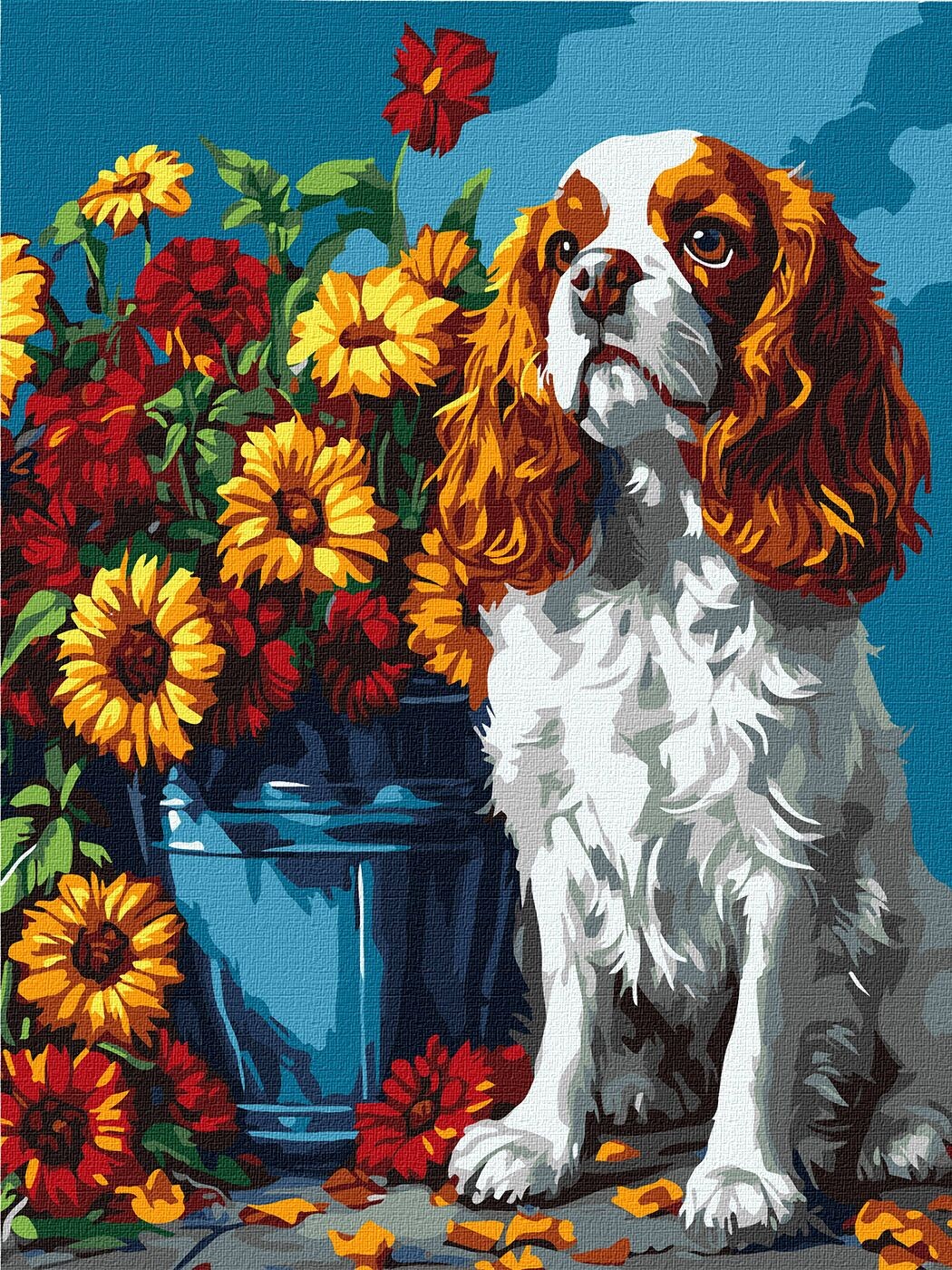 Ideyka Maľovanie podľa čísel - Kokeršpaniel a kvety art_selena_ua 30 x 40 cm