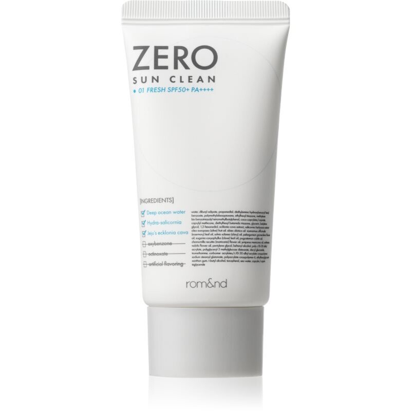 rom&nd Zero Sun Clean minerálny ochranný fluid na tvár SPF 50+ odtieň 01 Fresh 50 ml