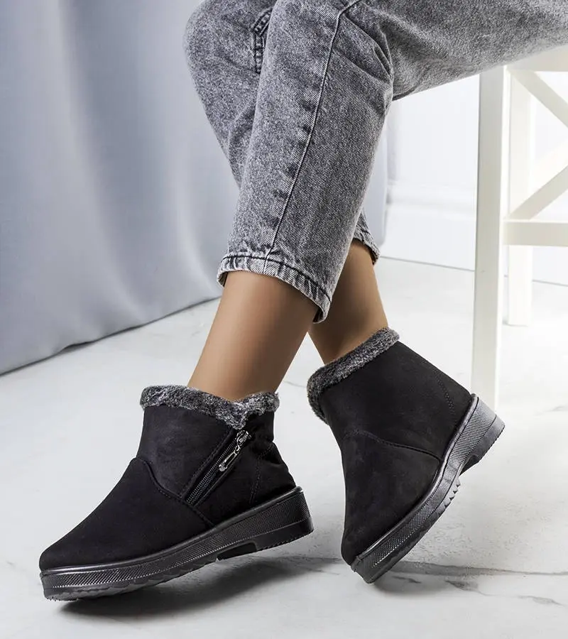 Gemre Čierne zateplené snehové topánky s umelou kožušinou Wren