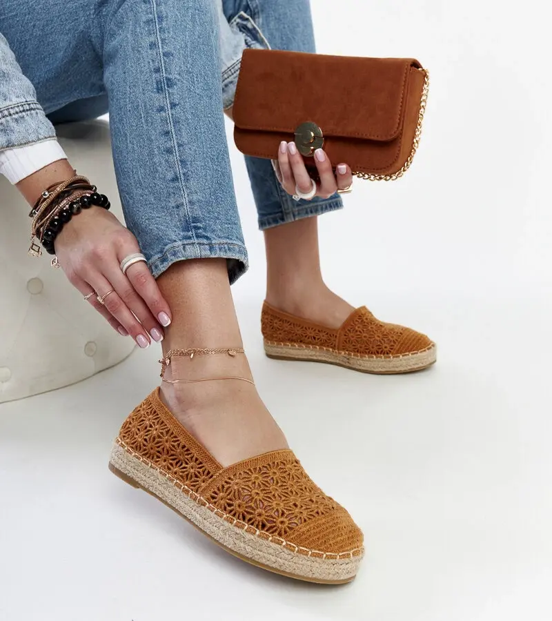 Gemre Hnedé čipkované espadrile na platforme Samra